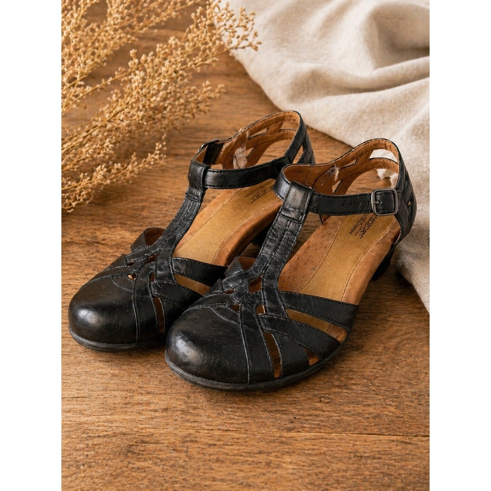 Rockport Black Leather T-Strap Heels